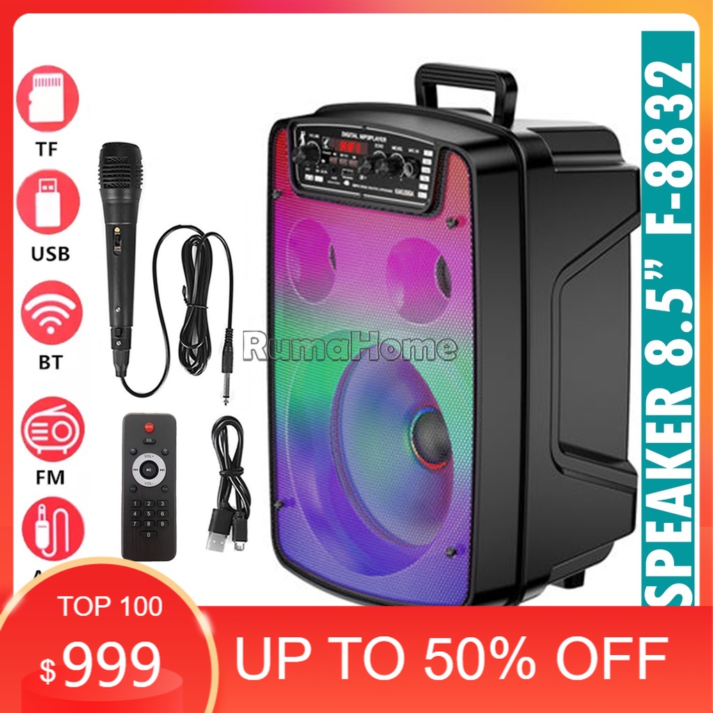 Speaker meeting FLECO F-8832 portable Bluetooth ORI Karaoke 8,5 Inch Gratis Microphone Super Bass / 