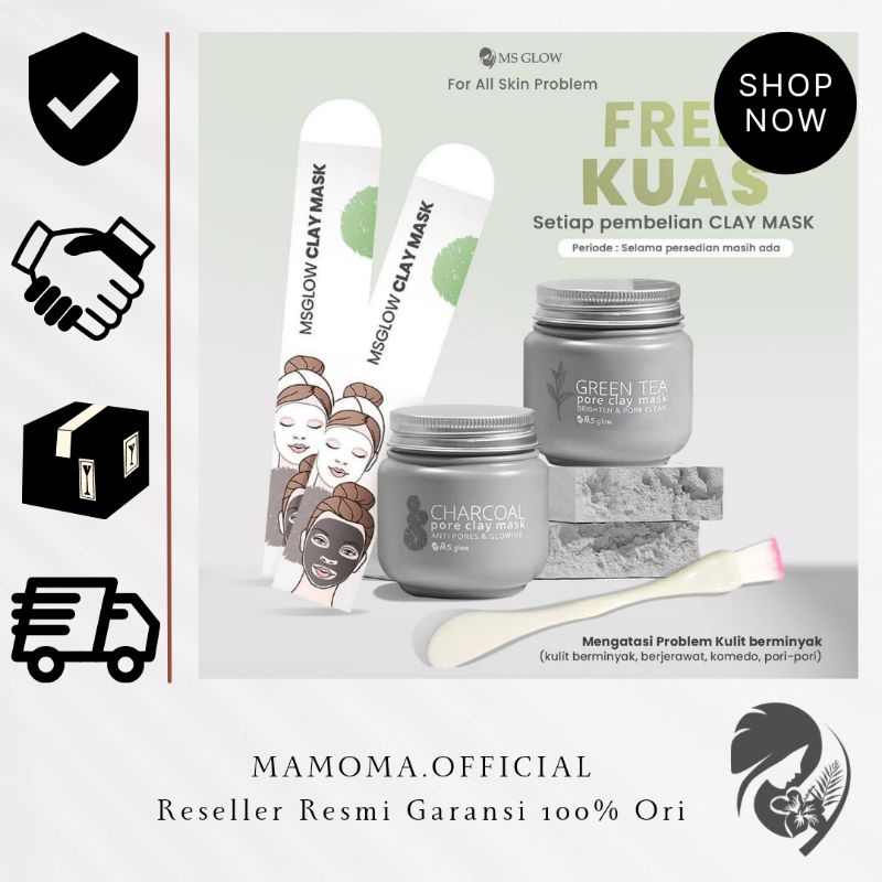 READY  100% Ori Clay Mask MS Glow▪︎Greentea▪︎Charcoal▪︎Masker Wajah MS Glow