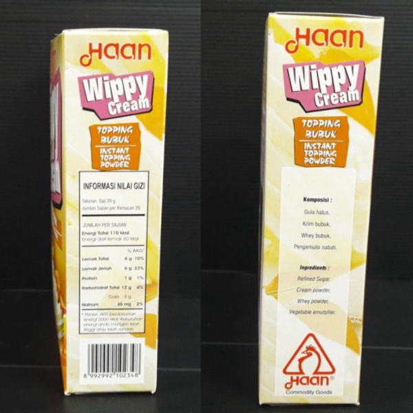 

Berkualitas HAAN WIPPY CREAM / INSTANT TOPPING POWDER / BUBUK 400GRAM