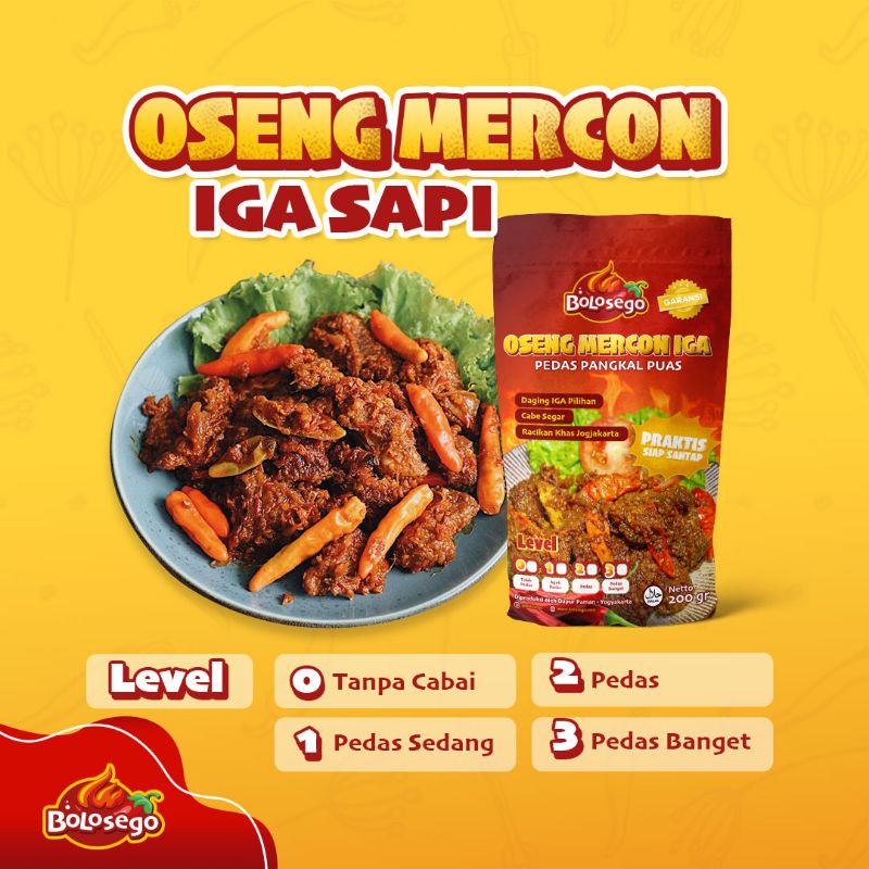 BERGARANSI! OSENG MERCON IGA SAPI. 200 GRAM, ADA LEVEL PEDASNYA- BOLOSEGO