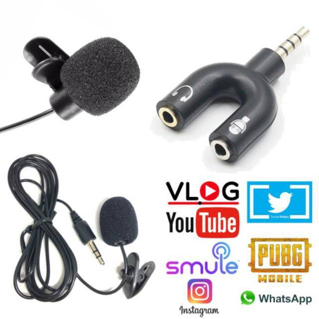 PAKET YOUTUBE VLOG SMULE ALAT REKAM REKAMAN MIC CLIP-ON HP MIKROFON