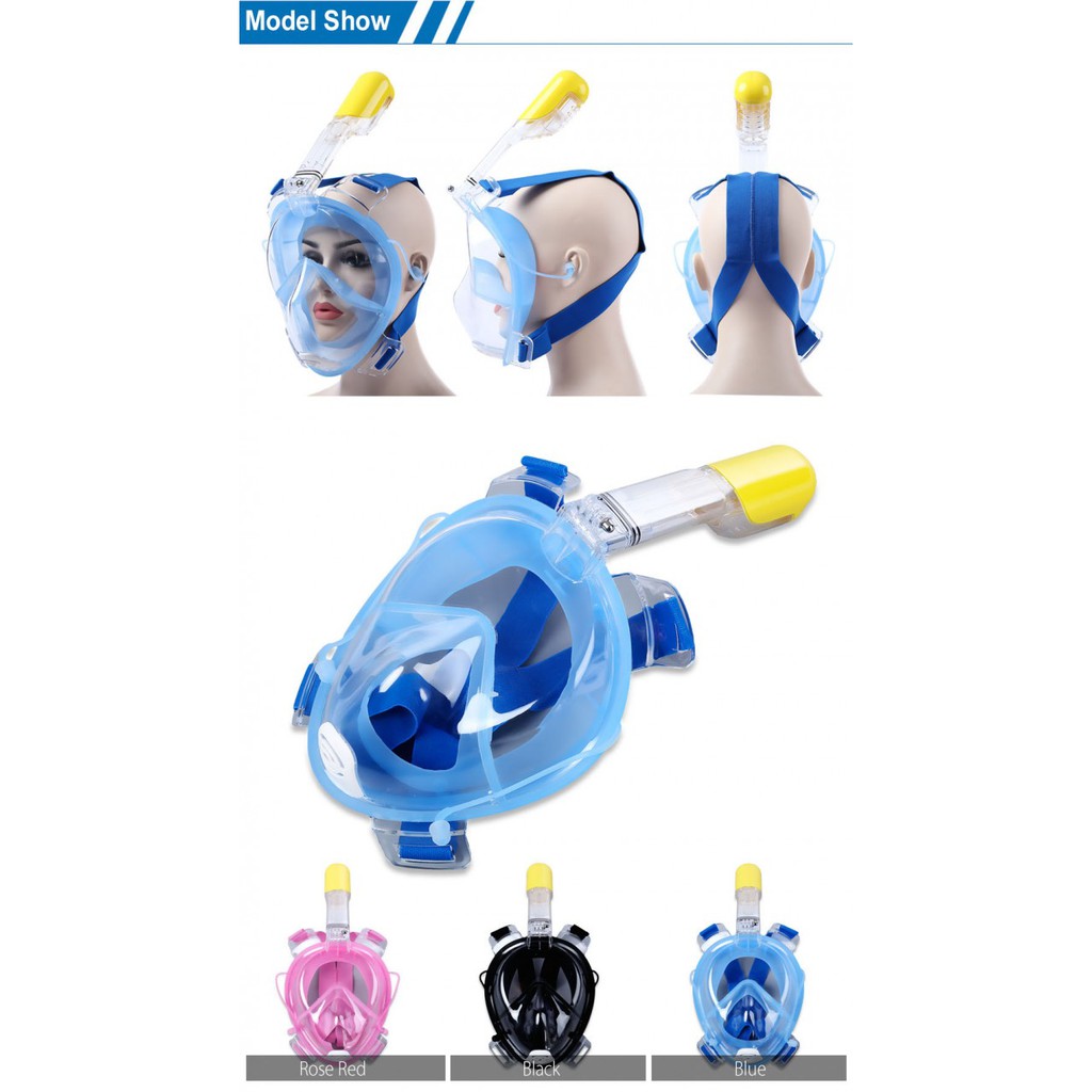 Underwater Scuba Diving Masker Snorkeling Full Face Set Anti Fog For Action Camera Size - L - XL