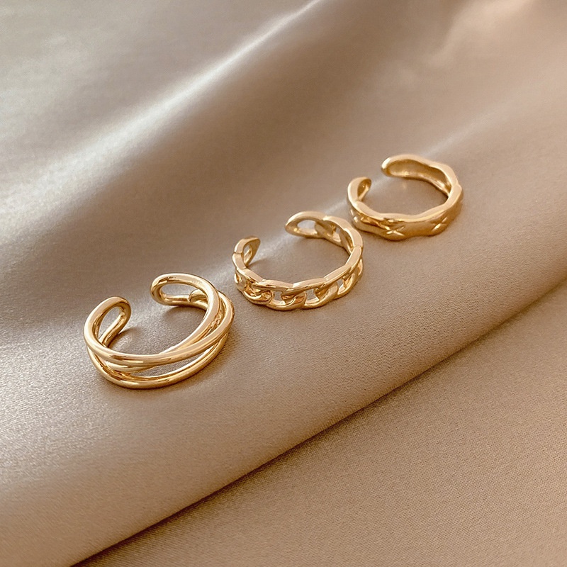 3pcs Cincin Emas Adjustable Kualitas Tinggi Untuk Wanita