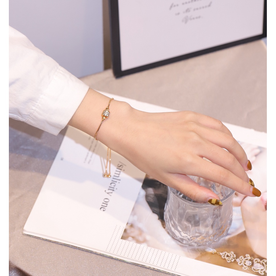 ✅COD gelang wanita titanium anti karat serut cantik permata tidak alergi aksesoris fashion perhiasan emas D373