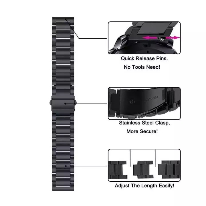 TALI JAM STRAP SAMSUNG GALAXY SMARTWATCH 46 MM MODEL STANLESS STEEL 3 BEADS METAL BAND