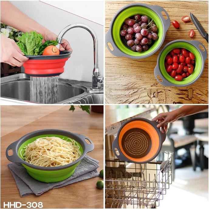 Baskom Saringan Silicone Yang Bisa Dilipat Keranjang Strainer Basket - HHD-308