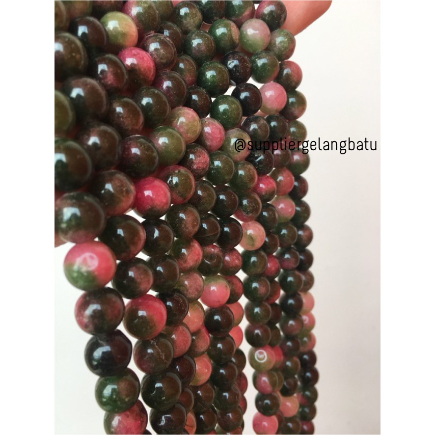 bongkah gelang kalung 10mm bloodstone agate hijau ruby tanzanite akik bahan gelang kalung aksesoris