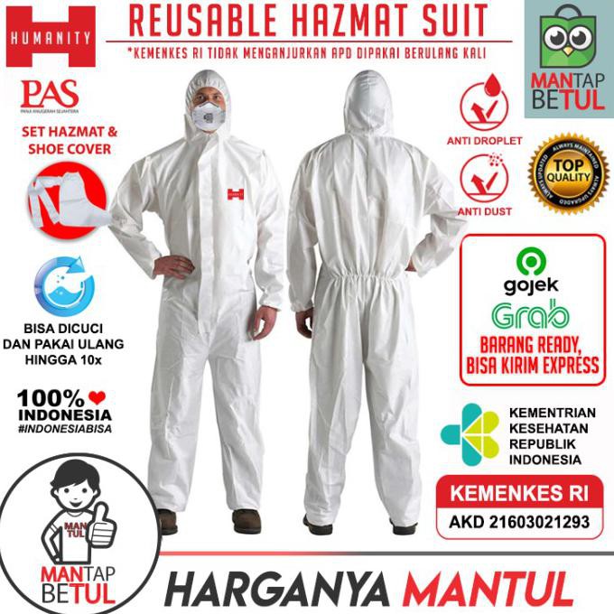 set lengkap baju apd reusable waterproof hazmat + shoe cover HUMANITY - L