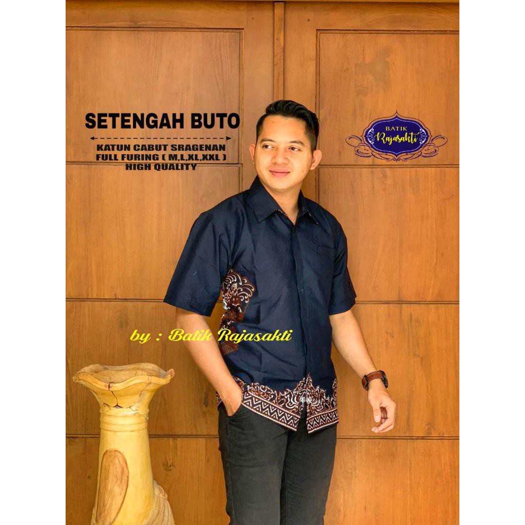 SETENGAH BUTO RAJASAKTI KEMEJA BATIK SOLO PRIA LENGAN PENDEK LAPIS FURING ATASAN BATIK PREMIUM MODERN KATUN HALUS BAHUWIRYA  BANAMITRA BANAMITRA PUTIH BANGSAWAN BAYU PUTRA BERLIAN BIRU BHARATAYUDA BIMASENA BIRENDRA BIRU INDAH BRAHMAKERTA BRAHMAKERTA MERAH