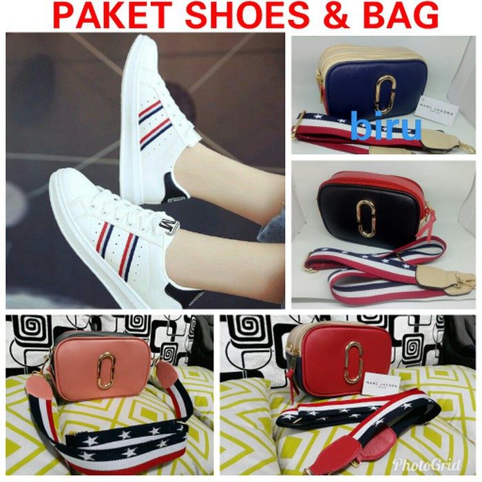 Paket tas dan sepatu kets sneaker wanita murah modis sale
