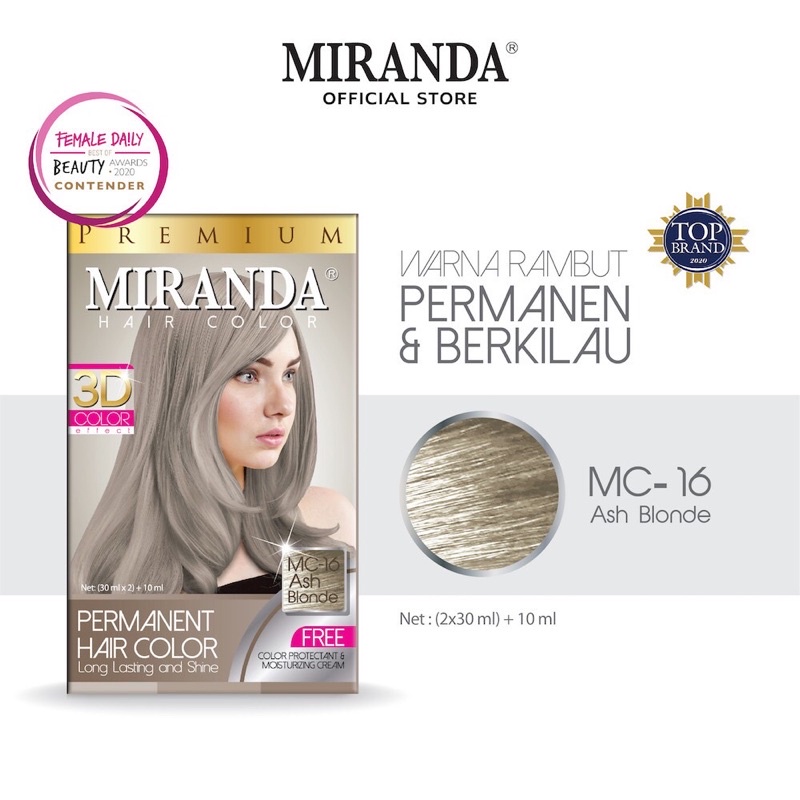 Miranda Permanent Hair Colorant Ash Grey Blonde Pewarna Rambut MC-16