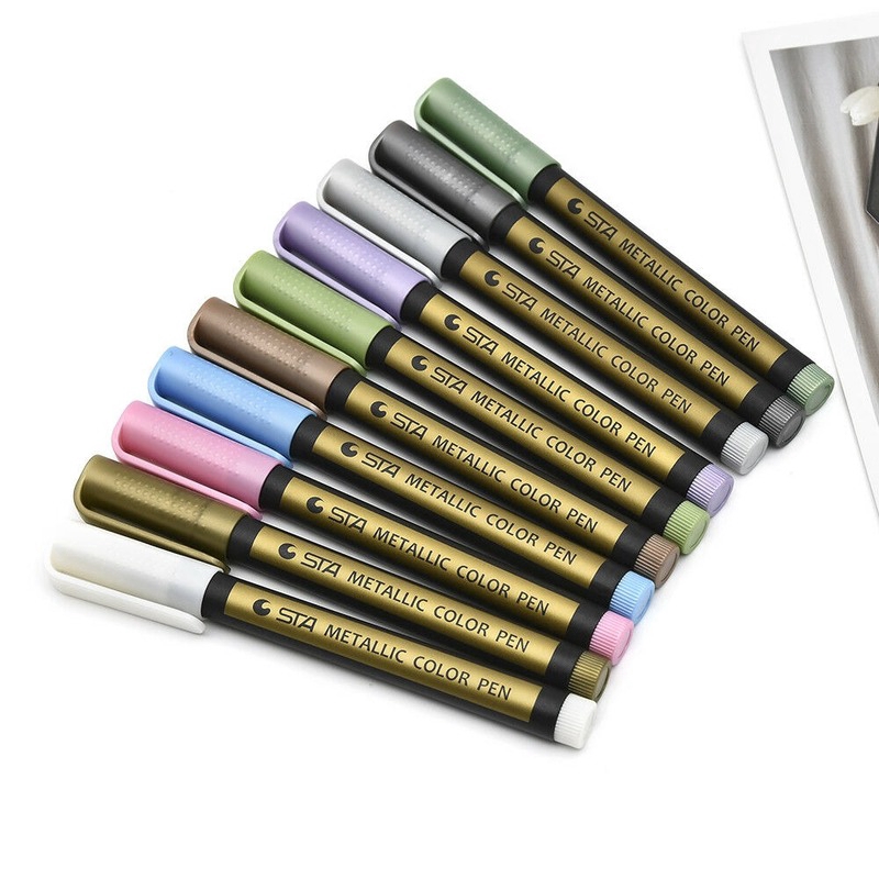 Marker Pens Metallic Sheen Glitter Calligraphy Arts DIY Album Marking Highlighting Brush Tips