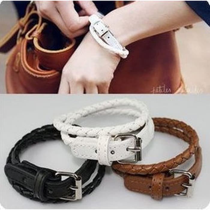 NR gelang kulit   buckle leather bracelet JGE019   Hitam