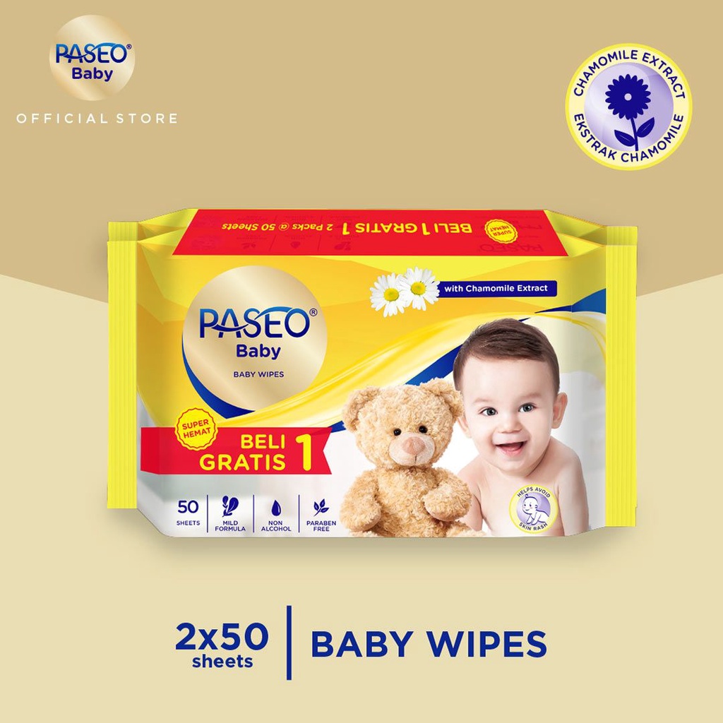 Tisu Basah PASEO Buy 1 Get 1 (Kemasan Banded) PASEO Baby Wipes Pink tisu basah PASEO kuning Tisu basah PASEO beli 1 gratis 1 banded Jojoba sepasang isi 2 tissue basah Chamomile PASEO