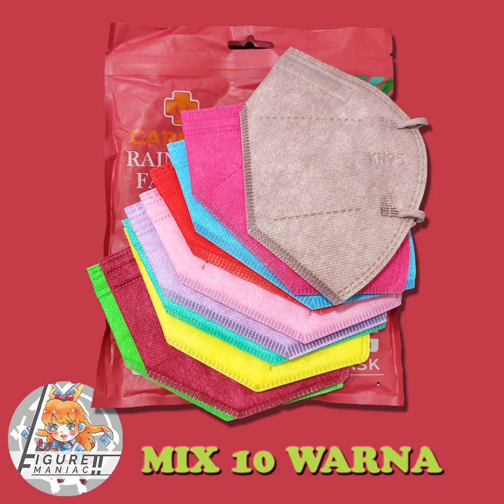 Figure Maniac - Masker Careion KN95 Warna Original Premium 5 PLY Mix WARNA Pack isi 10 pcs Tali Senada