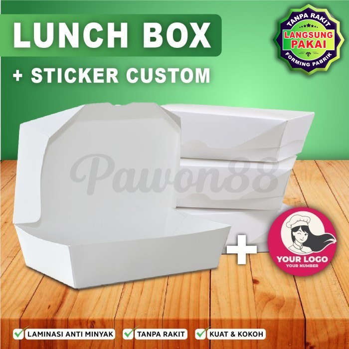 Paket Combo LUNCH BOX PAPER + Stiker Logo Custom (50 Set)