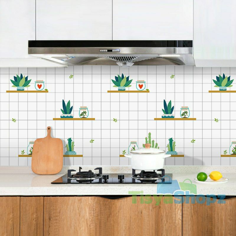 WALLPAPER STIKER KITCHEN DAPUR / KAMAR MANDI MURAH ANTI MINYAK ANTI AIR / ANTI PANAS MOTIF KAKTUS