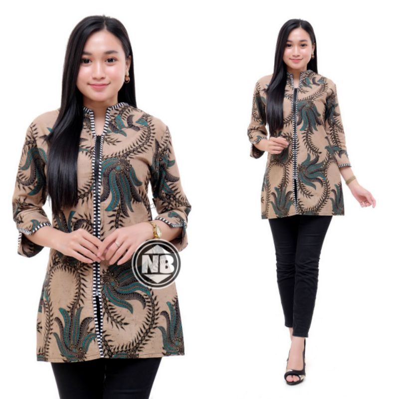 ATASAN BATIK WANITA MODERN ASJ SA HRB026 MONALISA GENES BLOUSE-No1