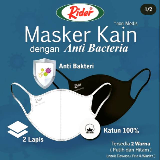 ready stok masker kain RIDER 2 ply ORIGINAL anti bakteria