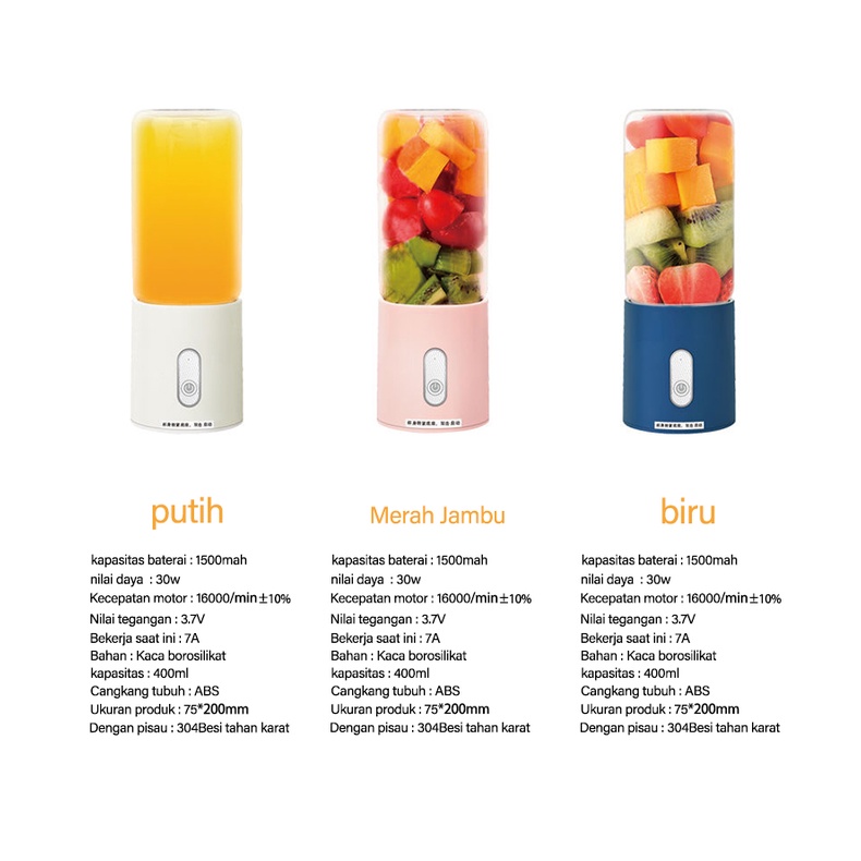 Abeni Mini Juicer Blender Portable 400ML Gelas Kaca Rechargeable USB Juice Cup Pembuat Jus Elektrik