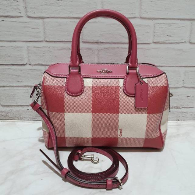 COACH Bennet Gingham Plaid Small Satchel tas bag original asli authentic red merah