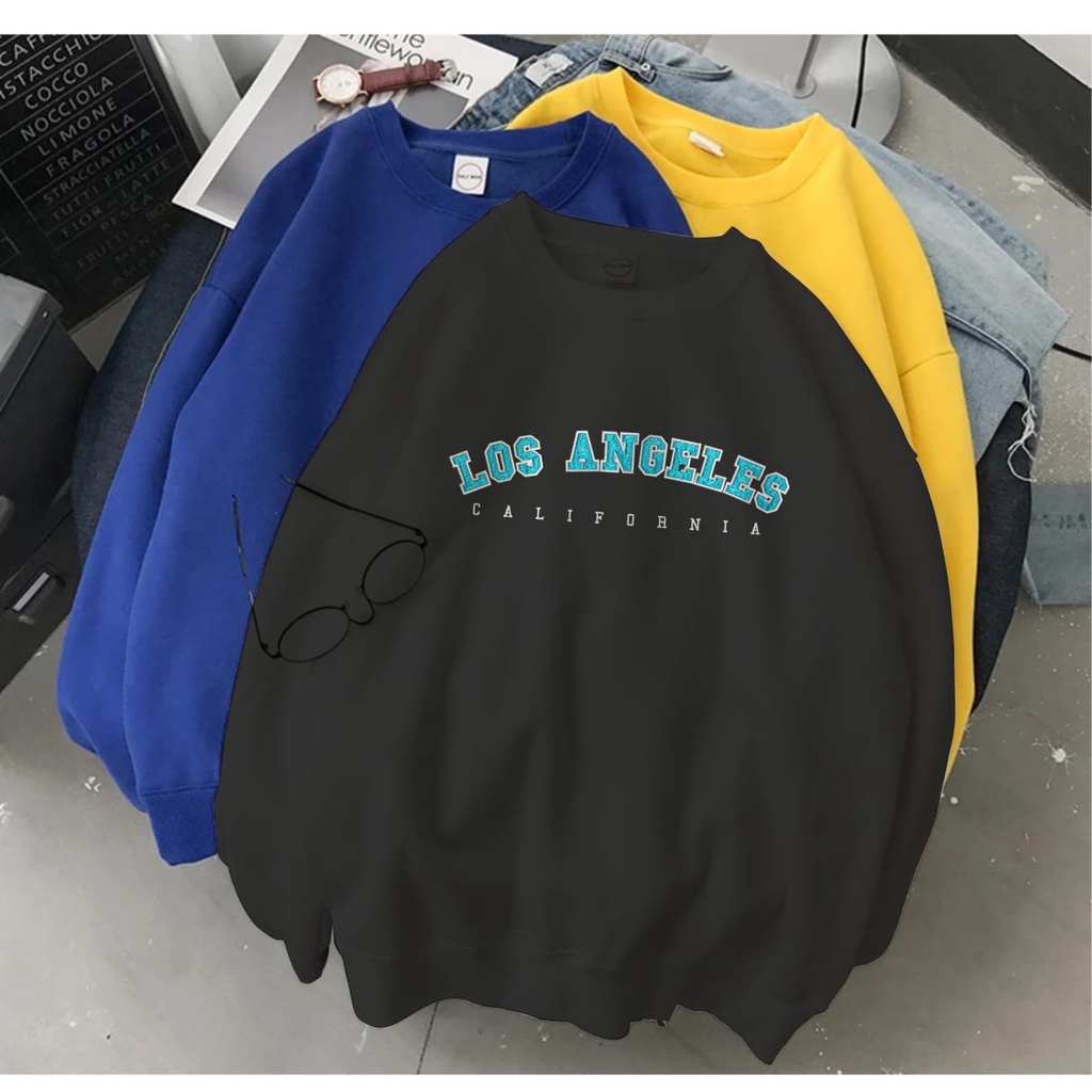 LA BLUE TEXT SWEATER CREWNECK TEBAL / SWEATER UNISEX