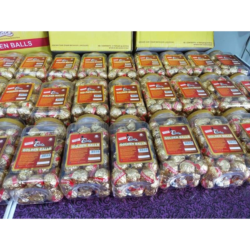 

Golden Balls Tobelo 45pcs Halal / Coklat Compound Isi Beras Bentuk Bola