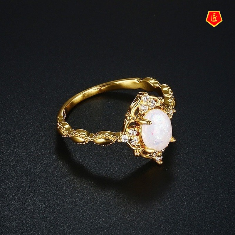 [Ready Stock]18K Gold Opal Ring Female Fashion Elegant