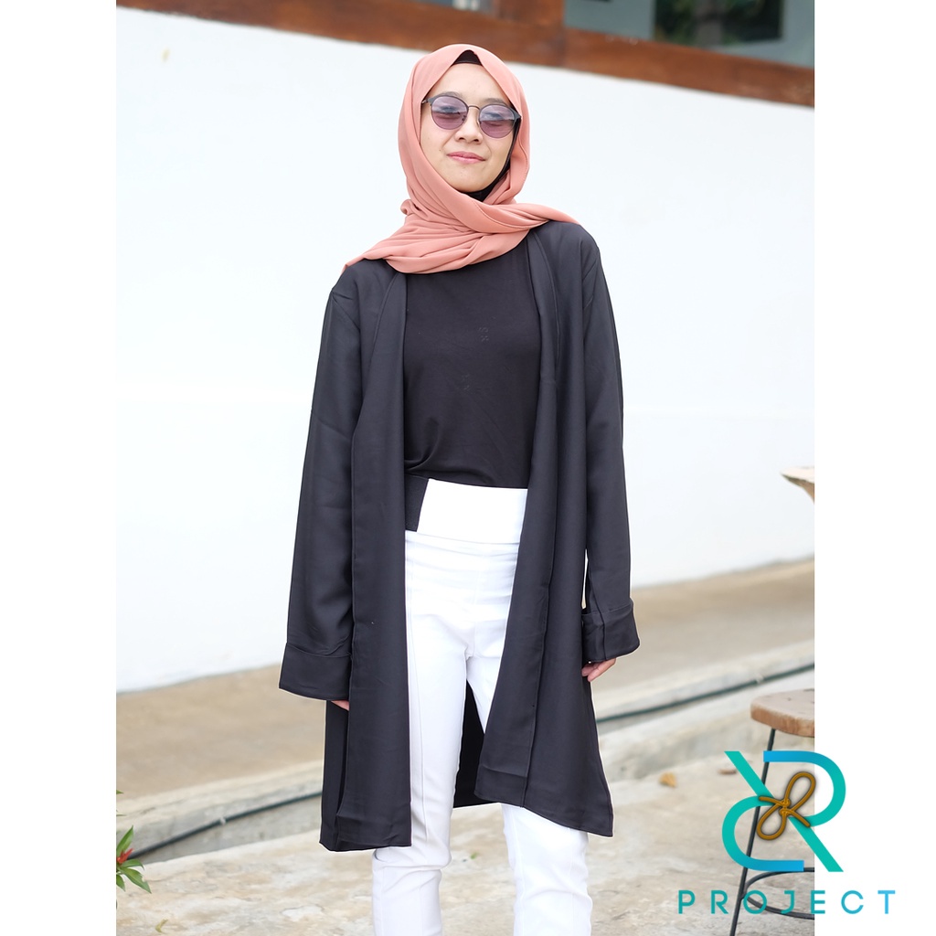 GF02 ~ SHIREEN LONG CARDI BLACK SERIES | CARDIGAN REMAJA MUSLIMAH | CARDIGAN POLOS | BAHAN SHAKILA HQ | BASIC OVERSIZE