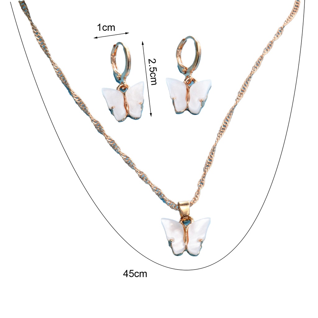 Hu Hu Hu Hu Hu Alat Bantu Pasang Kacamata♡ 2pcs / Set Anting Tusuk + Kalung Liontin Kupu-Kupu Bahan Alloy Untuk Wanita