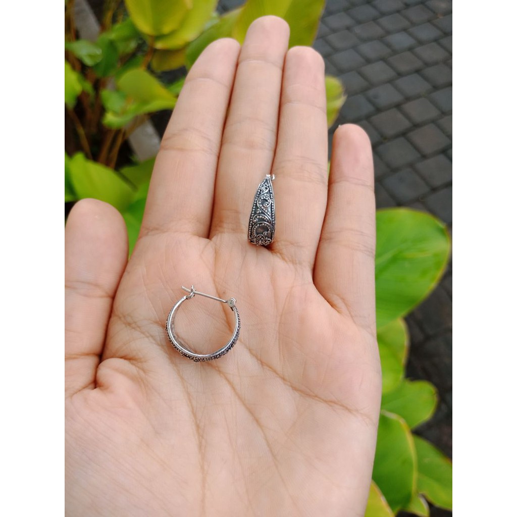 Anting Perak Bali Motif Ukir