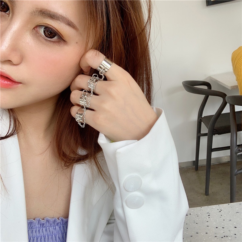 Cincin Rantai Model Terbuka Dapat Disesuaikan Gaya Punk Untuk Pria Dan Wanita