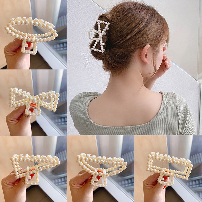 Jepitan Rambut Mutiara Putih Besar Bahan Plastik