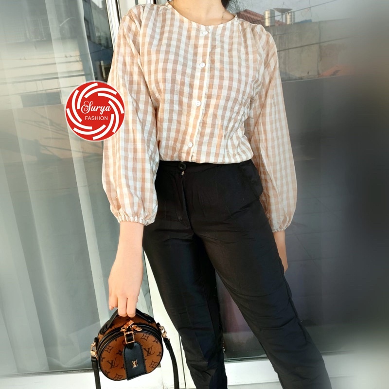 KAYOUNG BLOUSE | MISAN BLOUSE POLKA TOP ATASAN WANITA KOREAN STYLE-KOTAK CREAM