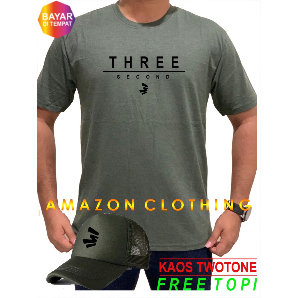 BONUS TOPI.. Kaos Distro THREE SECOND LOG1003 Premium Hitam/Baju Dewasa T-Shirt Pria Dan Wanita