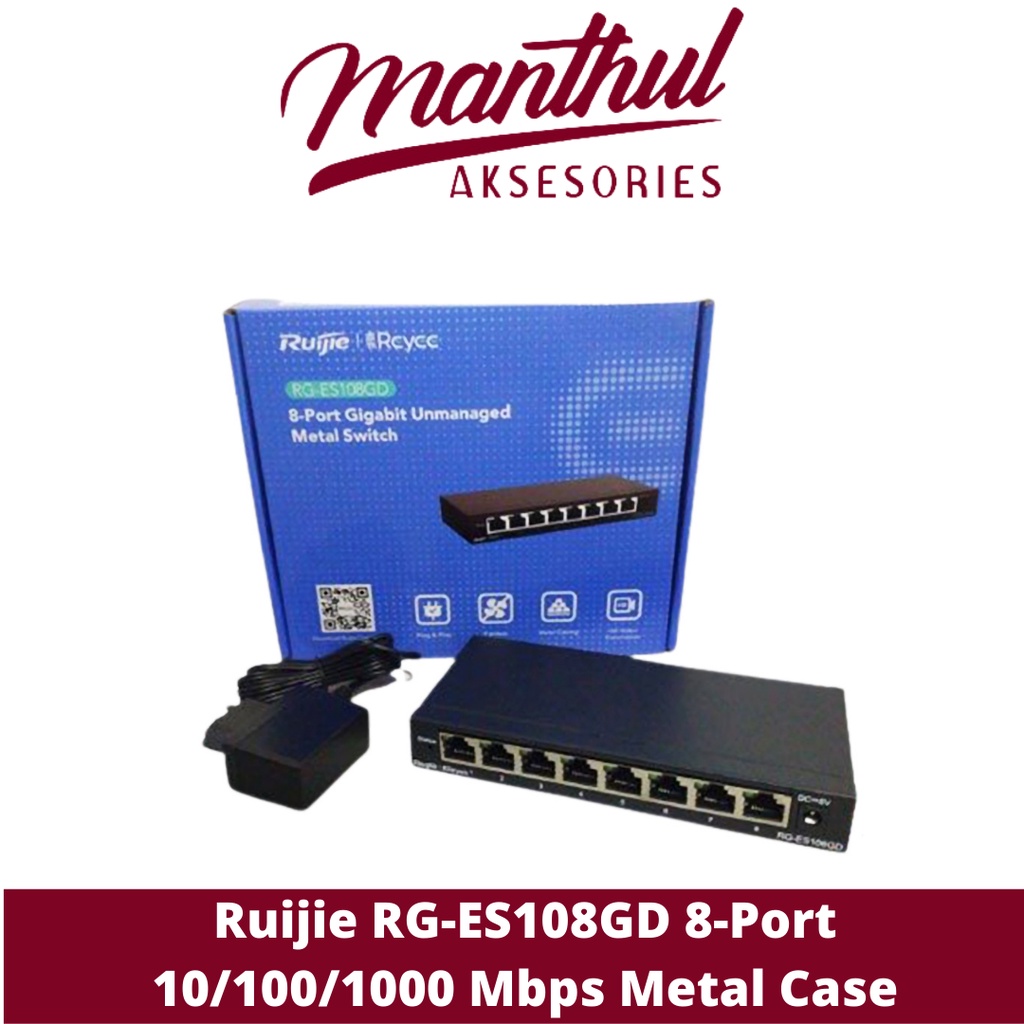 Ruijie RG-ES108GD 8-Port 10/100/1000 Mbps Metal Case Unmanaged Switch