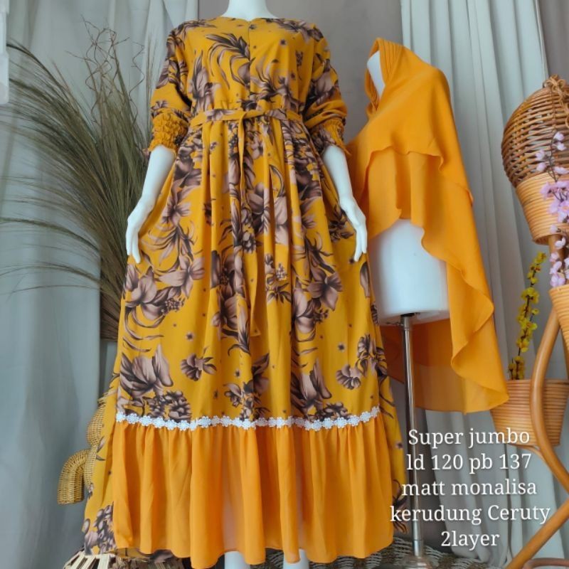 GAMIS JUMBO SET HIJAB SYARI MONALISA RAFLESIA RENDA