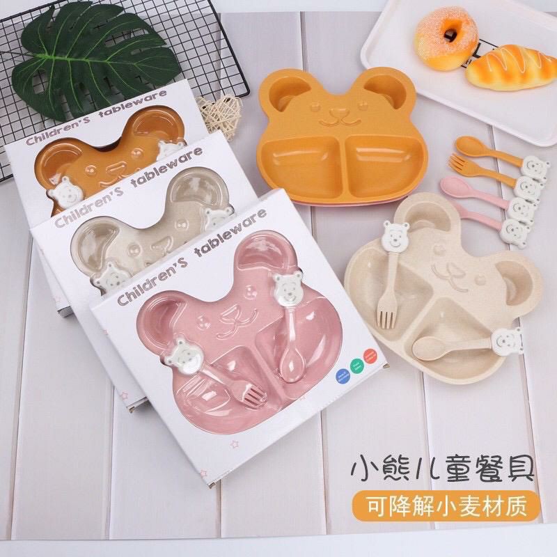 Piring set wheat gandum ( No Box ) / piring anak gandum / piring kepala bear lucu / piring sehat