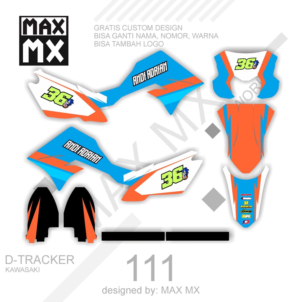 DECAL STIKER MOTOR D,TRACKER MOTIF BIRU ORANGE SIMPLE
