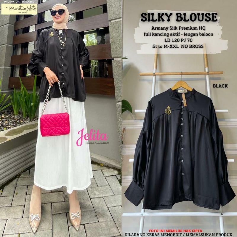 SILKY BLOUSE BY JELITA | BLOUSE LENGAN BALON | BUSUI FRIENDLY | KANCING AKTIF | LD 120