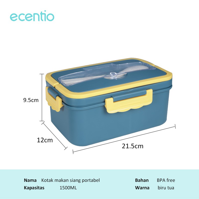 ecentio 3 Grids 1500 ml Lunch Box With Free Sendok dan Sumpit BPA Free Kotak makan portabel