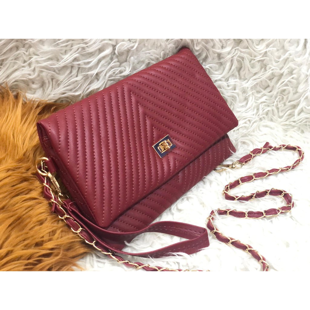 Clutch Pesta wanita KLASIK Chevron 2020 Kulit super kunci kotak slingbag wanita cevron YSL Korea Kek