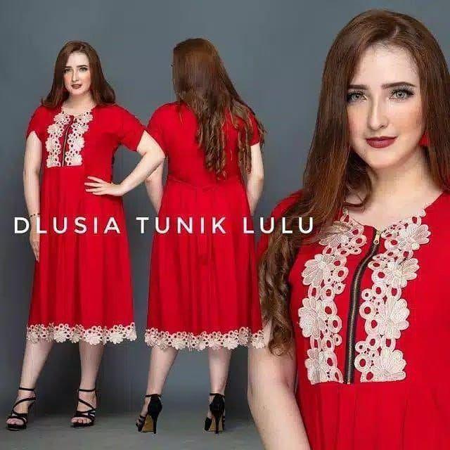 DASTER ARAB DLUSIA TUNIK LULU || RAYON SUPER GRADE A || RESLETING-Merah fanta