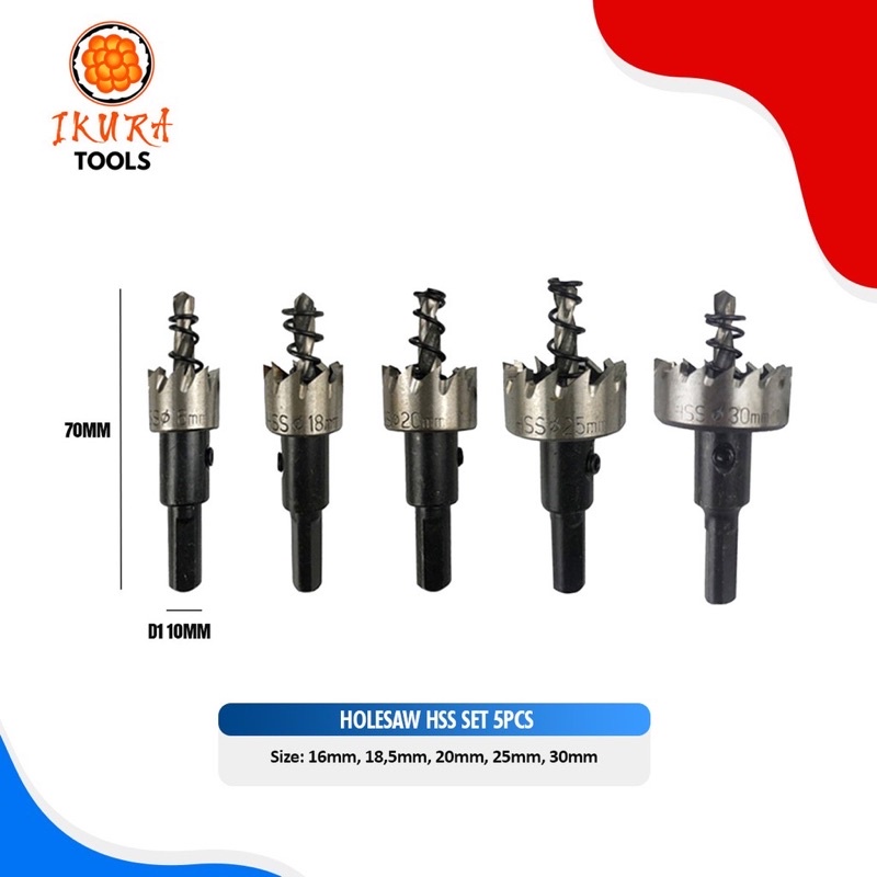 IKURA HSS201 Holesaw HSS Set 5 Pcs Mata Bor Hole Saw Plastik Besi Kayu