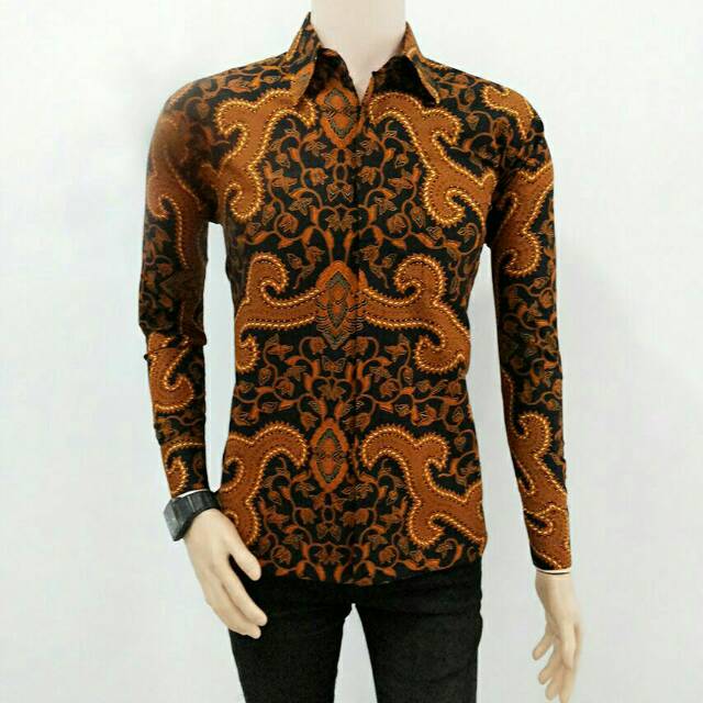 Kemeja Hem Batik Atasan Pria Lengan Panjang Seragaman Formal Casual Kantoran