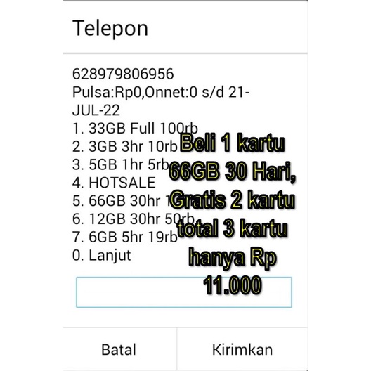 Kartu Tri Sakti 66Gb 30Hari 125rb(Beli 1 dapat 2 Total 3)