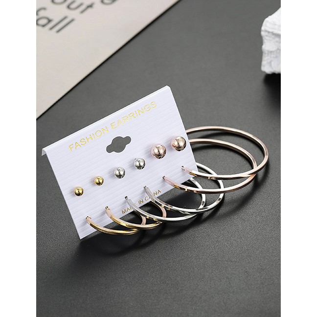 Anting Set Fashion Color Geometric Alloy Diamond Earrings Set P08737