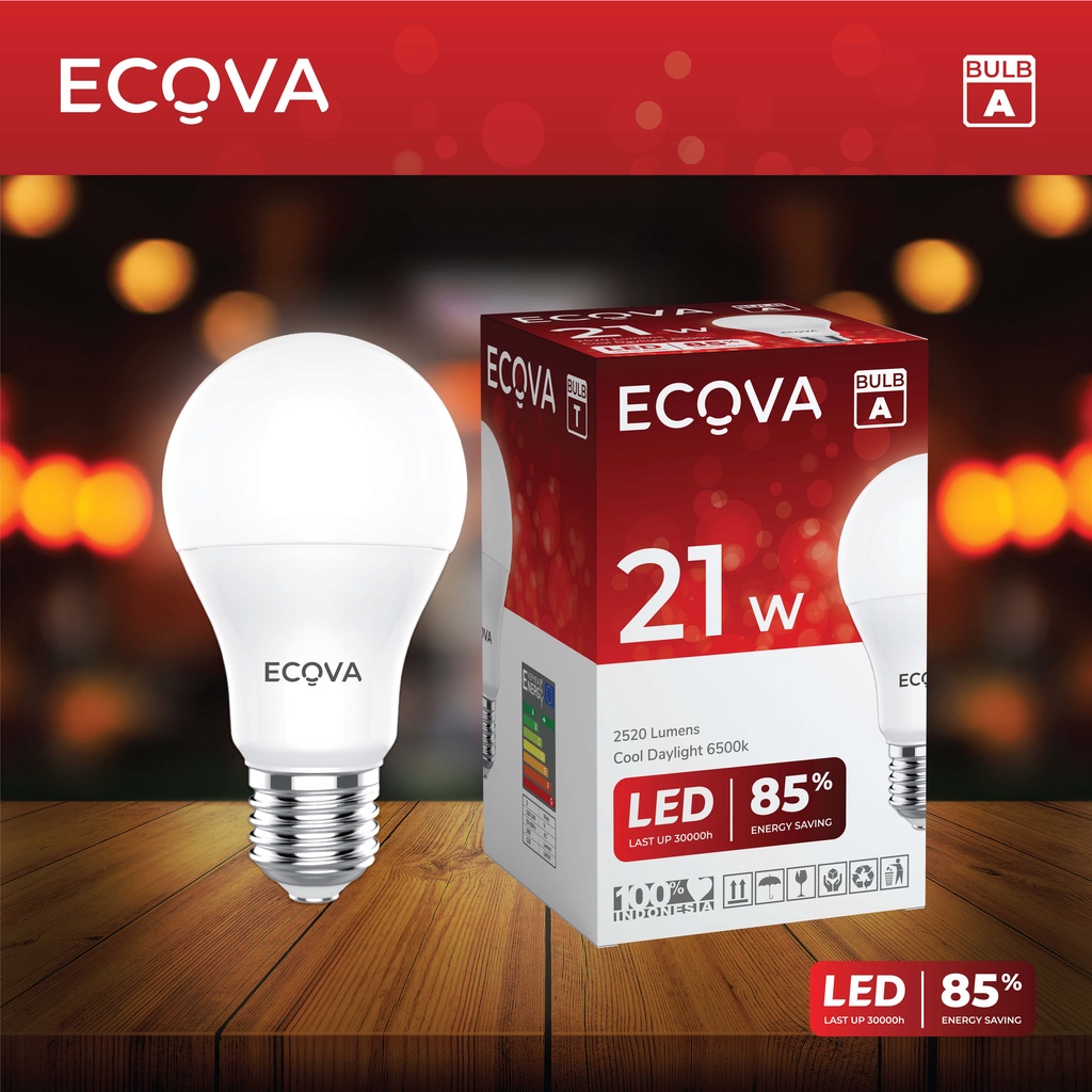 LAMPU LED ECOVA BULB A 18W 21W MURAH SUPER TERANG BERGARANSI