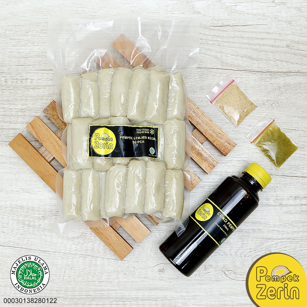 

Pempek Zerin - Lenjer Kecil 30 Pcs + Cuko 250mL, Khas Palembang, 100% Ikan Tenggiri, Vakum Frozen