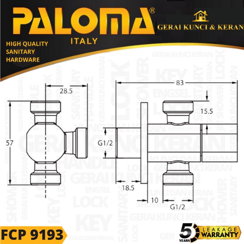 PALOMA FCP 9193 Keran Stop Cabang Toilet WC Jet Shower Tembok Kran Air